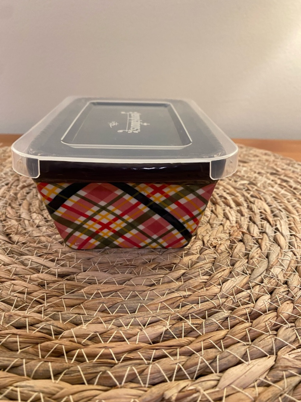 Temptations Plaid Mini 12 oz. Loaf Pan With Lid Plum Pink Green Gold - Picture 6 of 10